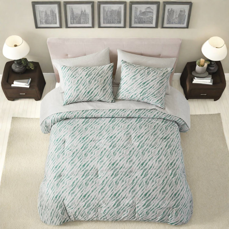 Ensemble de literie moderne 7 pièces, ensemble d'édredon en polyester vert 7 pièces pour la maison