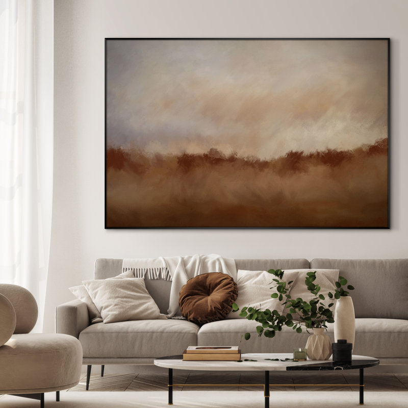 Rustic Abstract Landscape Neutral Beige and Brown Home Decor Extra Large Framed Wall Art Print (Frame Assembly Required)