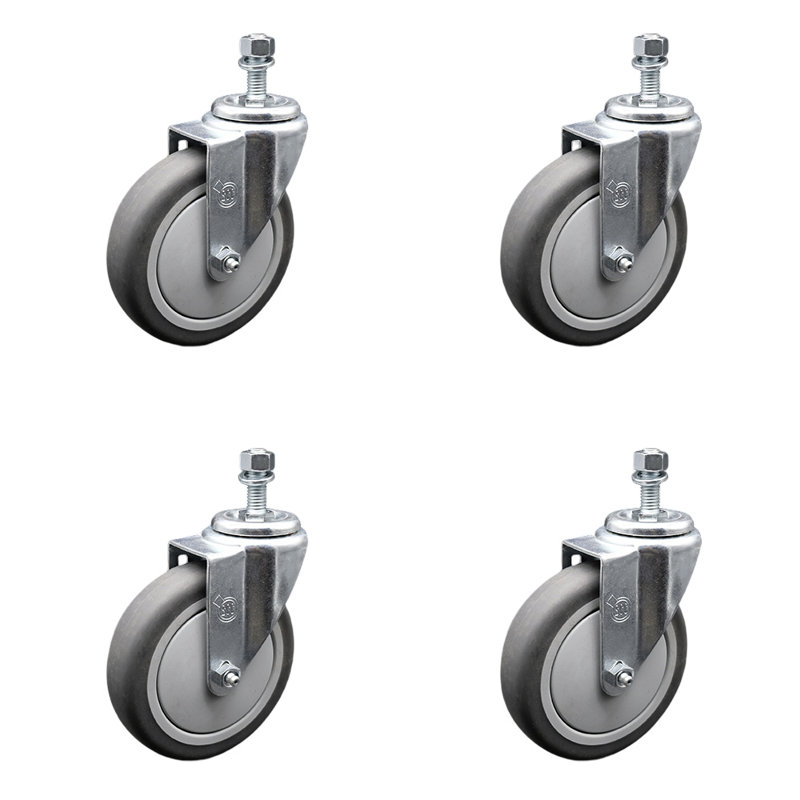 Rubber Wheel Swivel ½ Inch Threaded Stem Caster Set 2 Brake