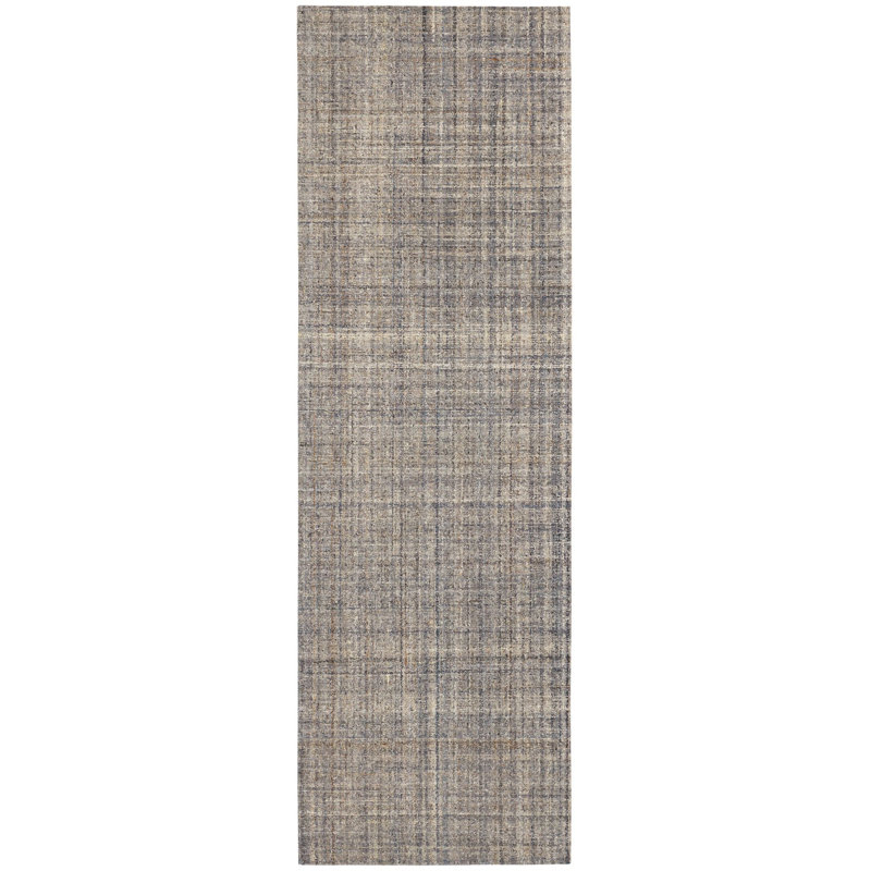 Harris Blue/Brown Hand Micro Hooked Wool Rug, Runner 2'6" x 8'