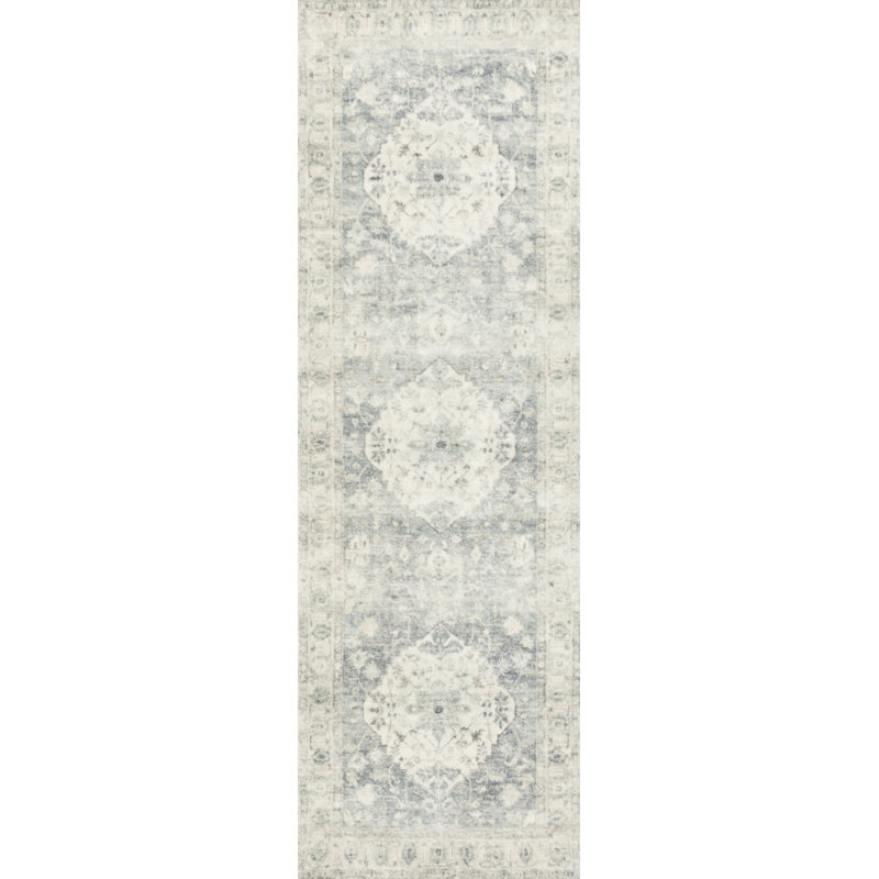 Tapis oriental denim / brouillard Sera, Tapis de couloir 2 pi 6 po x 9 pi 9 po