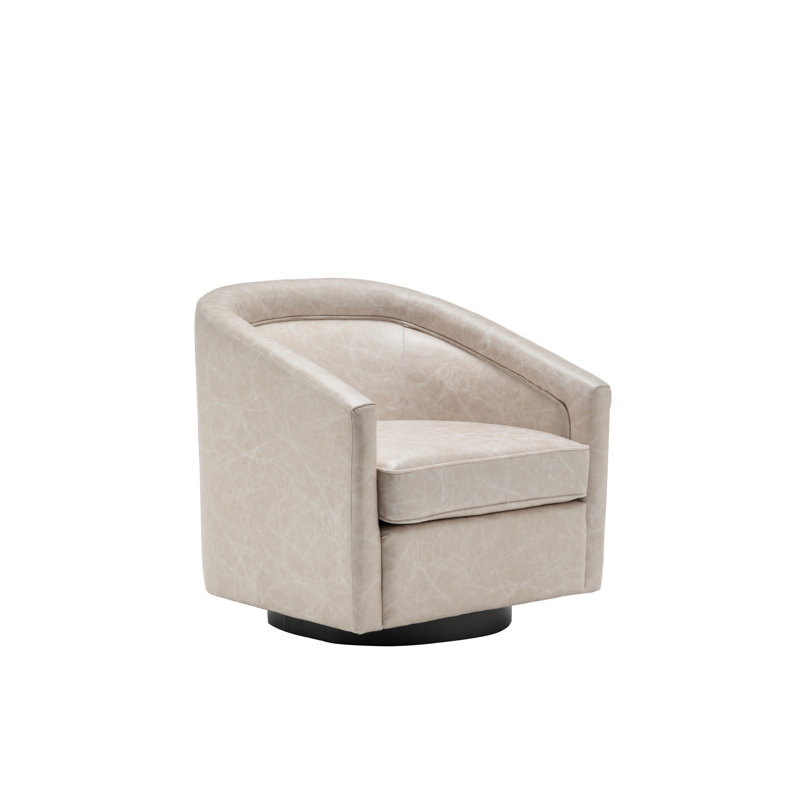 Kiersten Faux Leather Swivel Barrel Chair, Distressed Cream Faux Leather
