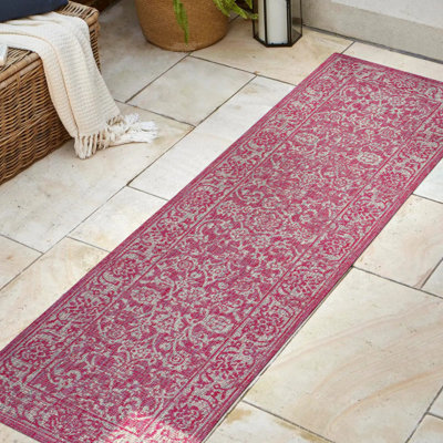 Delcine Bohemian Textured Weave Floral Fuchsia/Light Gray Indoor/Outdoor Rug