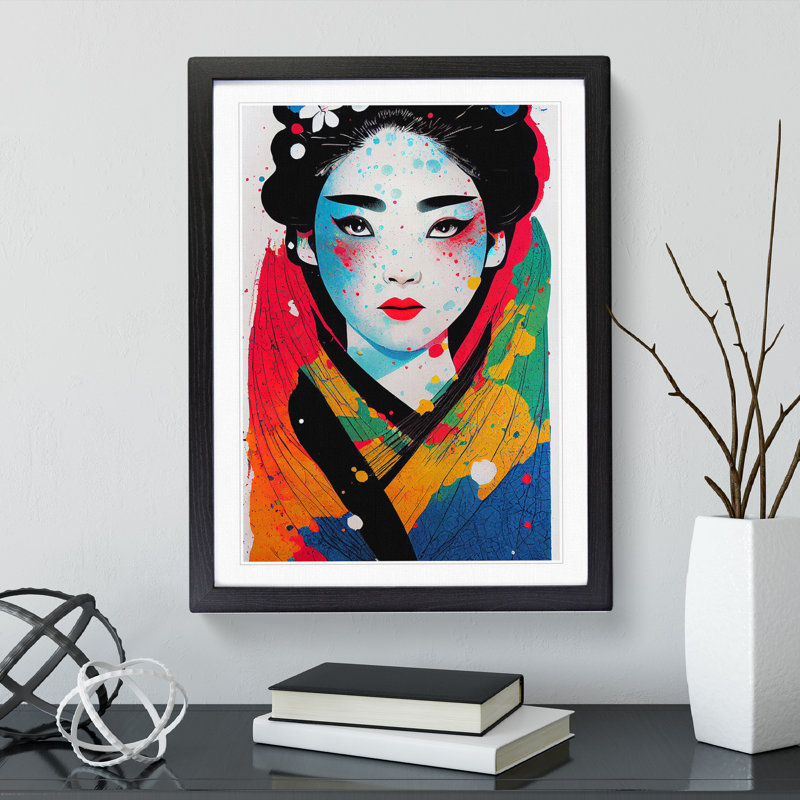 Geisha Paint Drip No.2 - Single Picture Frame Print, Black, 64cm H x 46cm W x 2cm D