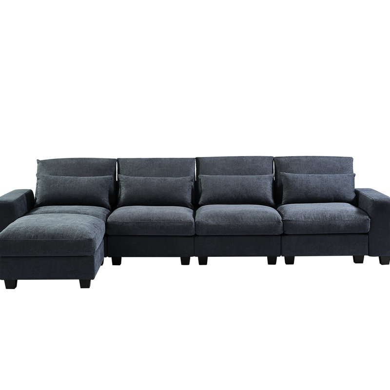 Canapé modulaire en L avec méridienne réversible - Chenille gris foncé Endurance, H 31,62 po x l 132,48 po x P 73,05 po