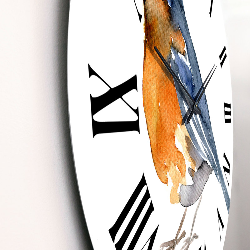 Oiseau orange rétro - horloge murale traditionnelle, Surdimensionné