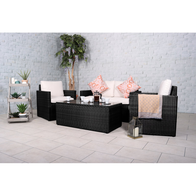 Berlin 2 Seater sofa Set 4 Person with Cushions, White, Black
