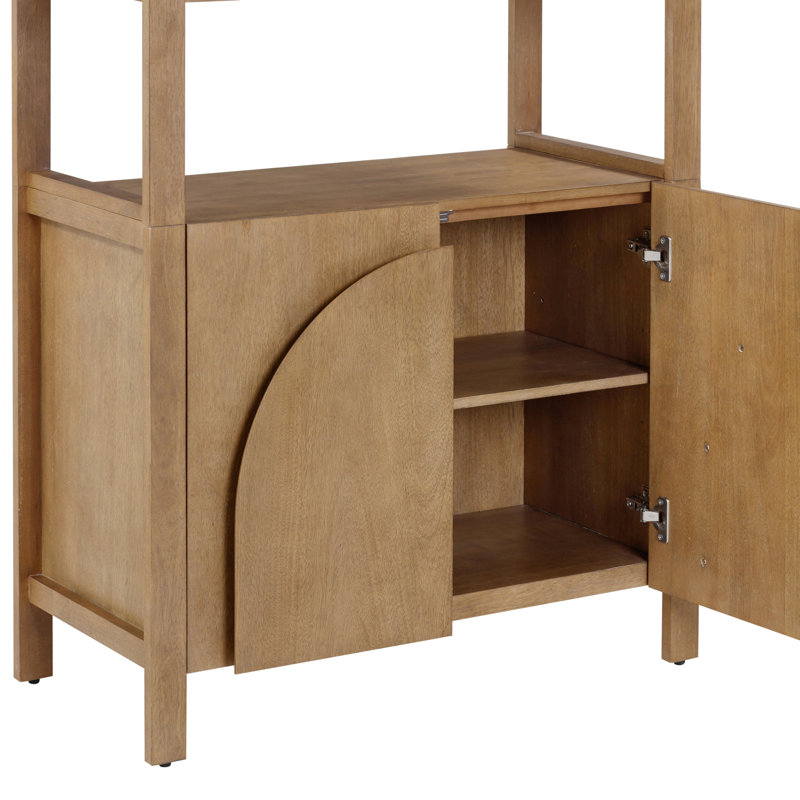 Bibliothèque à 3 niveaux avec base d'armoire et structure en bois massif (ensemble de 2 pièces), Marron clair
