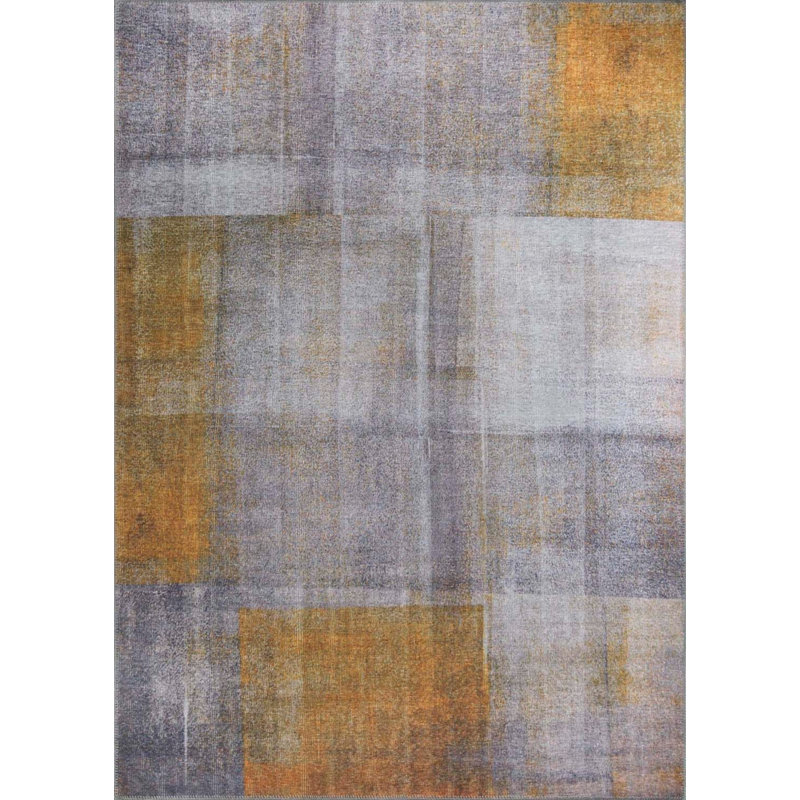 Tapis décoratif rayé gris et jaune, Rectangle 4 pi 8 po x 6 pi 3 po