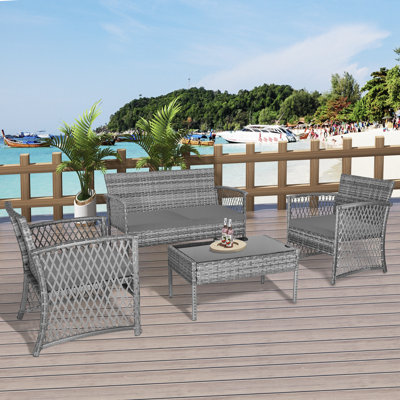 Knopp 4 Piece Rattan Sofa Seating Group with Cushions by Andover Mills
