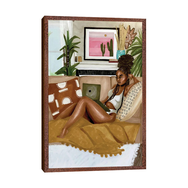 Afrocentric Scroll - Print on Canvas, 66.04 cm H x 45.72 cm W, Classic Brown Wood Framed