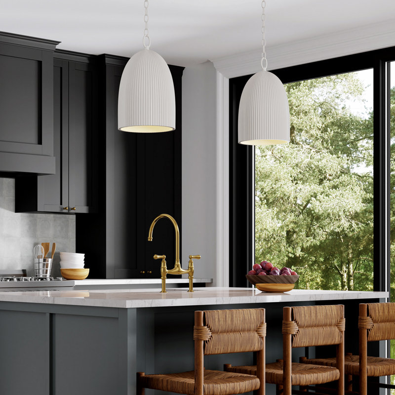 11.25" W x 18.5" H 1-Light Handcrafted Fluted Ceramic Pendant in Matte White