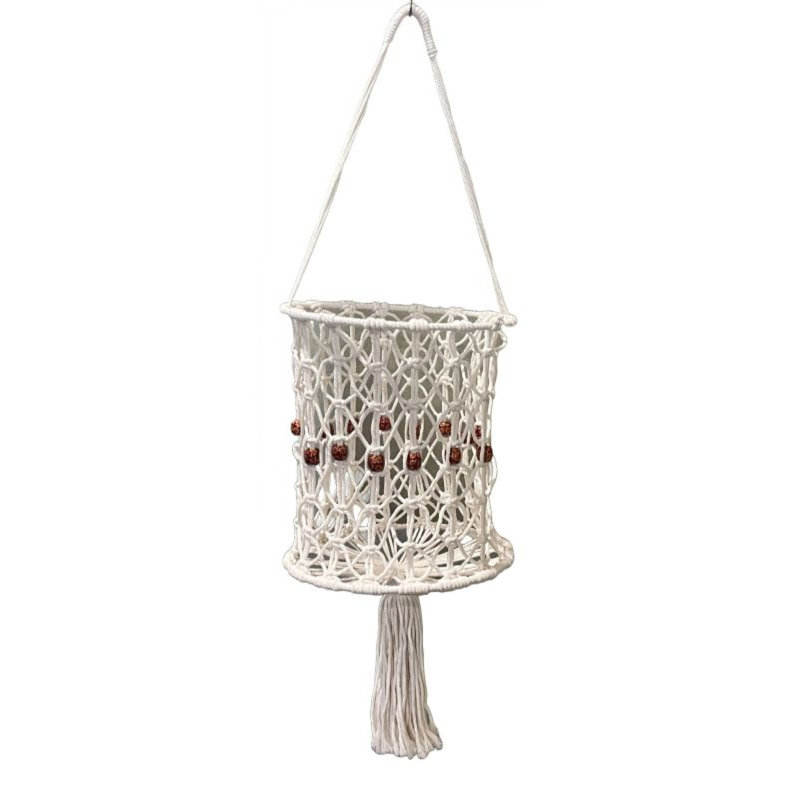 Pot rond rond en macramé blanc avec pampille