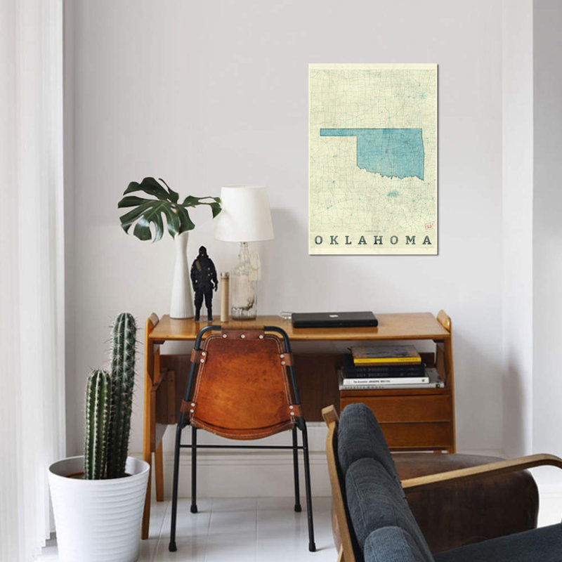 « oklahoma map », impression sur toile, H 26 po x l 18 po x P 1,5 po, Toile tendue, Pas de tapis