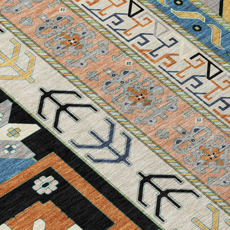 Tapis rond noir 8 po Aztec