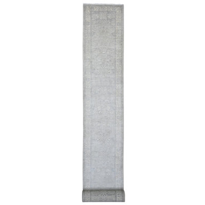 2'10"x31'9" Medium Gray, Washed Out Peshawar with Heriz All Over Design, High Mountain Wool, Densely Woven, Hand Knotted, XL Runner, Oriental Rug