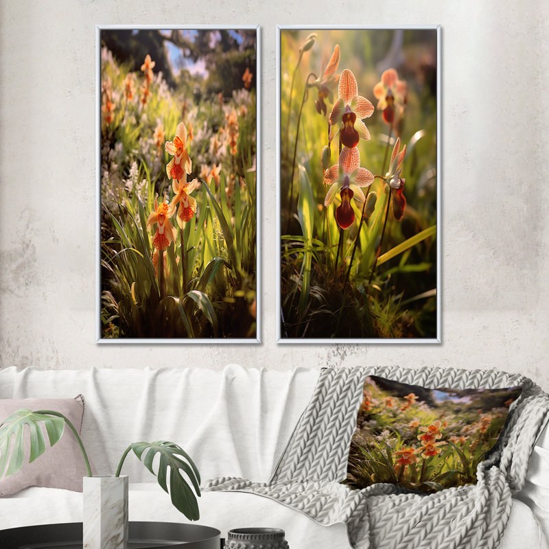 «Exotic Orchids Elegance», 2 pièces, Cadre blanc, H 40 po x l 40 po