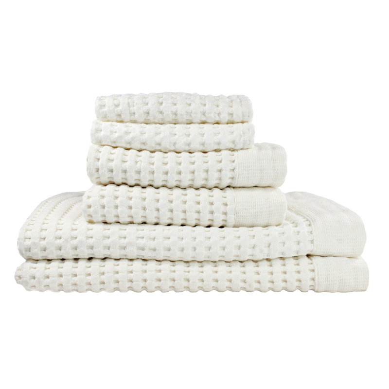 Waffle Bath Towel Set – 6-Piece 100% Natural Cotton Quick-Drying, Absorbent, Modern Style, Cream