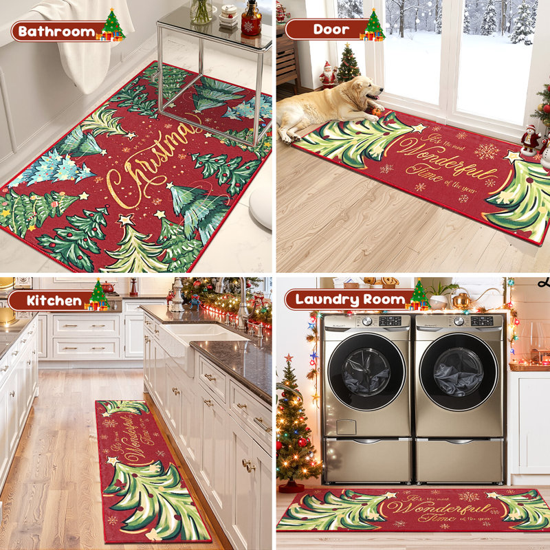 Christmas Tree Kitchen Mat Runner Rug (Set Of 3)