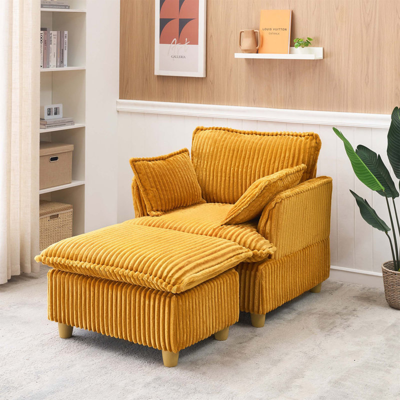 Ensemble de canapé en velours côtelé confortable et polyvalent avec repose-pieds et coussins pour une détente ultime dans n'importe quelle pièce