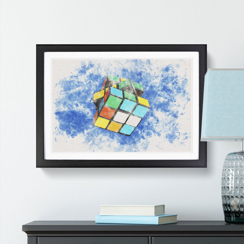 The Rubik Cube - Picture Frame Painting Print, 62cm H x 87cm W x 2cm D, Black Framed
