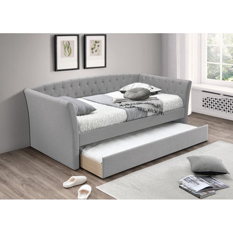 Aroosh Upholstered Microfiber / Microsuede Daybed with Trundle Bed, Light Gray
