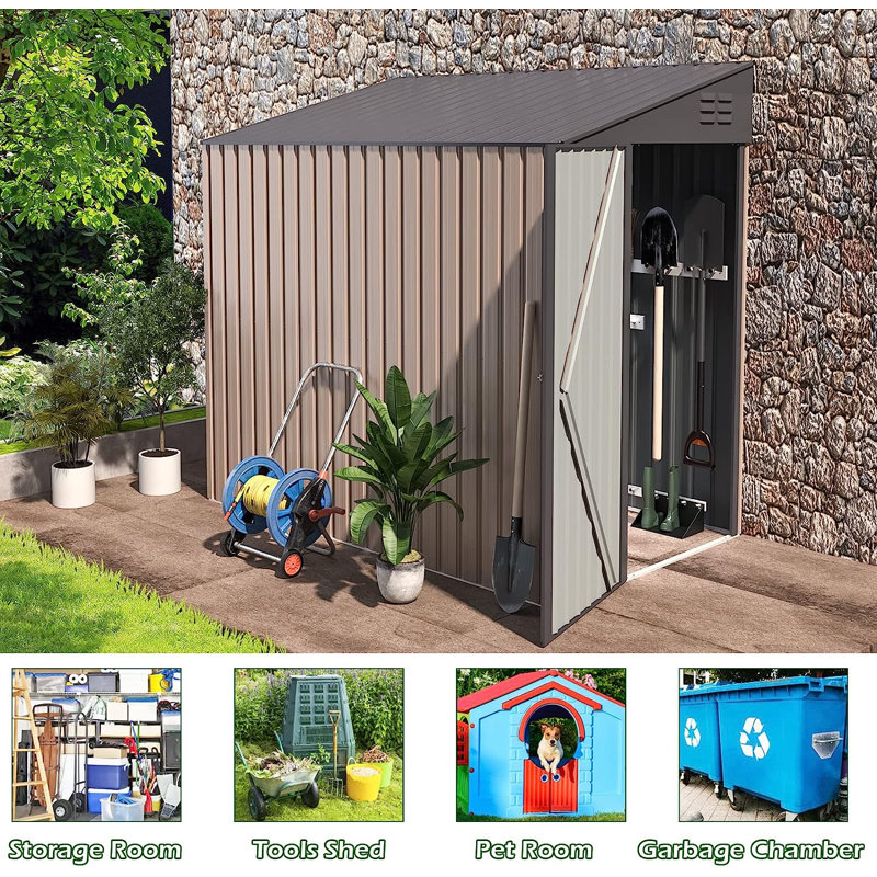 4. ft. W X 7 ft. D Metal Lean-To Storage Shed, Brown/Dark Gray