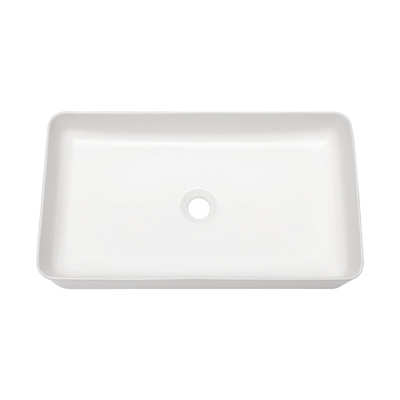 24"L White Ceramic Rectangular Vessel Bathroom Vanity Sink Round Angle