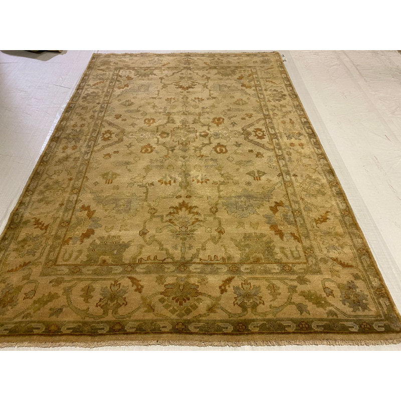 Tapis Oushak rétro noué à la main de conception unique 6 pi 1 po x 8 pi 10 po Anatolian