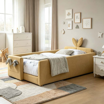 Twin Size Upholstered Platform Bed with Cute Rabbit Ear Shaped Headboard