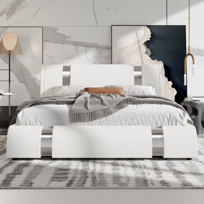 Platform Bed Frame With Iron Pieces Decor And Adjustable Headboard
