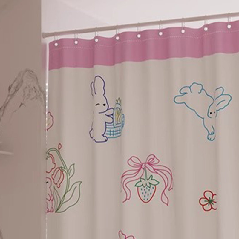 Rideau de douche en polyester, Blanc / Rose