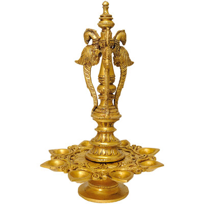 Lampe 10 po en forme de paon en laiton fabriquée à la main à la main - support de lampe à huile Diya traditionnel avec finition antique