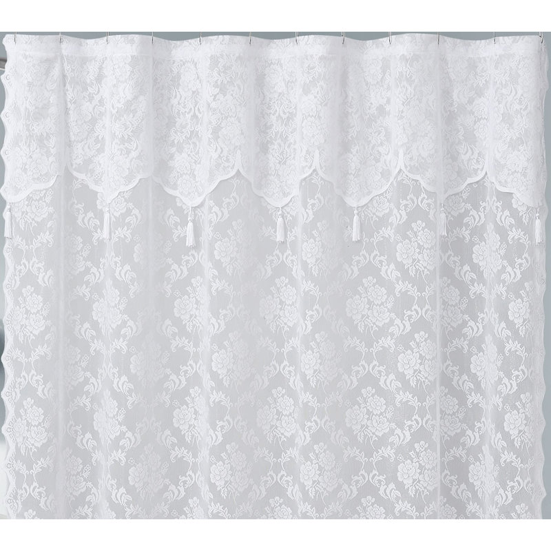 72" x 84" Extra Long Lace Shower Curtain with Valance, Country/Rustic Farmhouse Decor, White