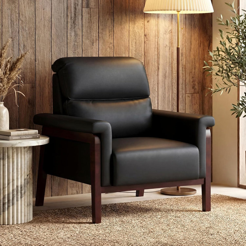 35” Wide Modern High Back Armchair, Black