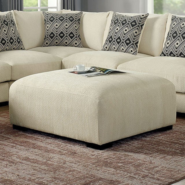 Repose-pieds de salon en tissu de chenille beige, siège confortable et moelleux, pieds en bois et mousse, repose-pieds 1pc seulement.