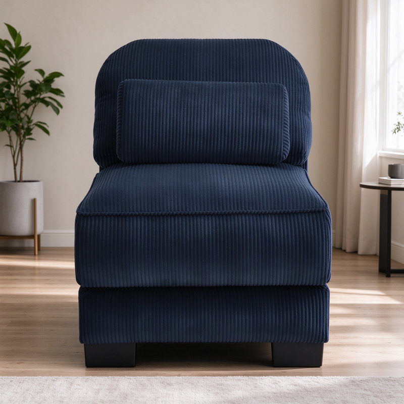 Armless Sofa Corduroy with 1 Pillow - Blue