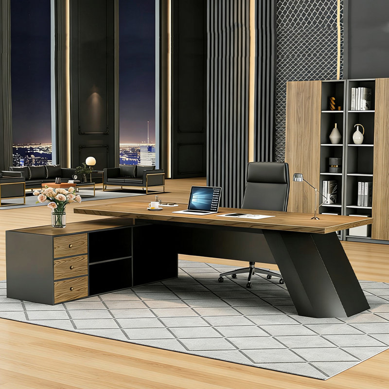 Bureau de direction en bois massif en L noyer avec tiroirs, H 29,53 po x l 78,74 po x P 59,06 po, Retour à gauche