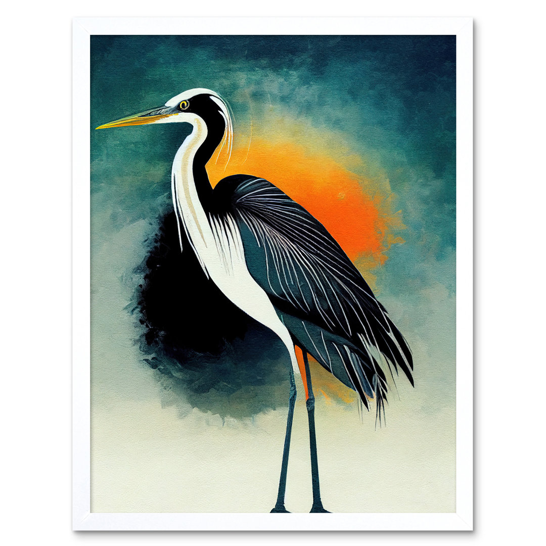 Heron Monochrome Bird Portrait Sunrise - No Frame Rectangle Print