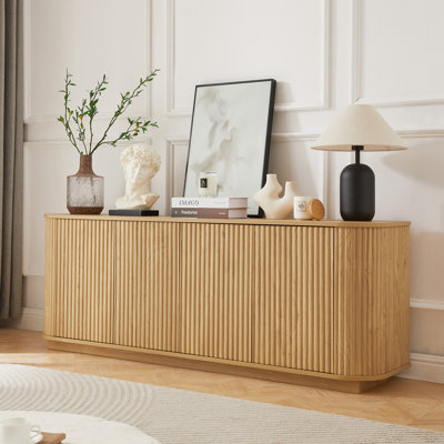 Sideboard Storage Cabinet TV Stand with wave pattern Buffet Cabinet Wooden Vertical Striped Cabinet for Kitchen/Bedroom/Entryway. Natural, 64''W x 15''D x 24''H.