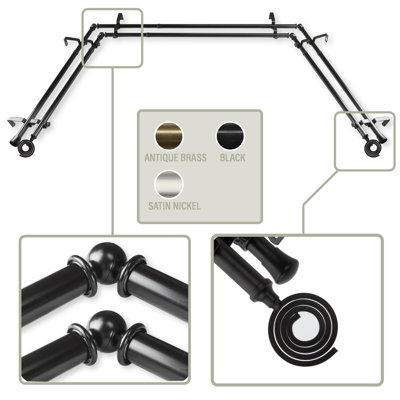 Steel Adjustable Bay Window Double Curtain Rod