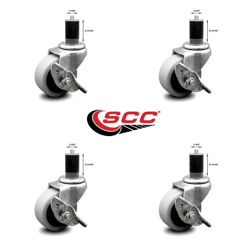 Thermoplastic Expanding Stem Caster with Brakes