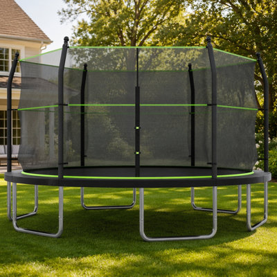 Trampoline de 14 pi avec échelle et filet d'enclos pour enfants et adultes, trampoline d'extérieur robuste pour s'amuser dans la cour et faire de l'exercice