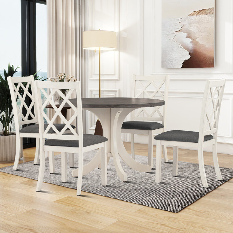 Castina 5-Piece Dining Table Set, Brown, White/Gray