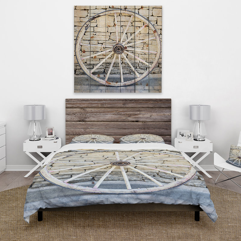 Old Vintage Broken Wood Wheel - Ensemble de housse de couette paysage - Microfibre de polyester