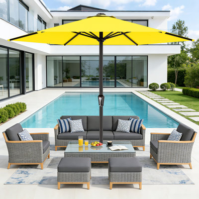11ft All-Steel Patio Umbrella with Crank Lift System & 6 Heavy Duty Ribs Waterproof, Patio Table Umbrella Perfect for Poolside, Terrace, Beach and Outdoor Restaurant, Yellow