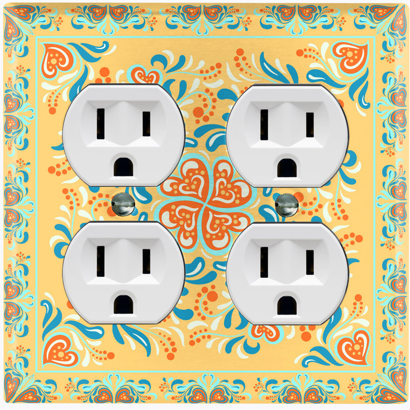Patterned 2 - Gang Duplex Outlet Standard Wall Plate, Yellow