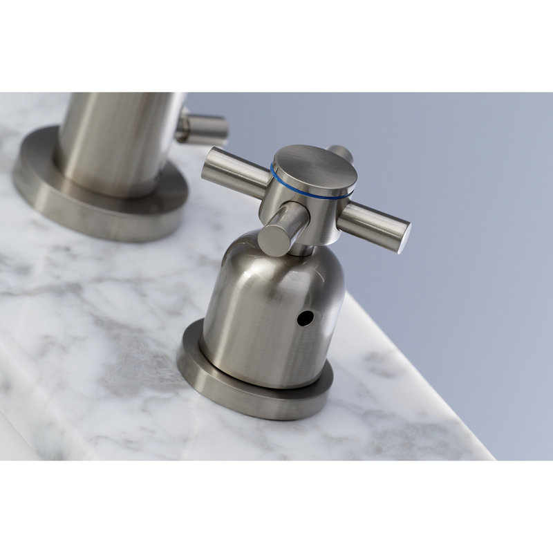 Kingston Brass Concord Two-Handle 3-Hole Deck Mount Widespread Bathroom Faucet with Brass Pop-Up Drain, Brushed Nickel