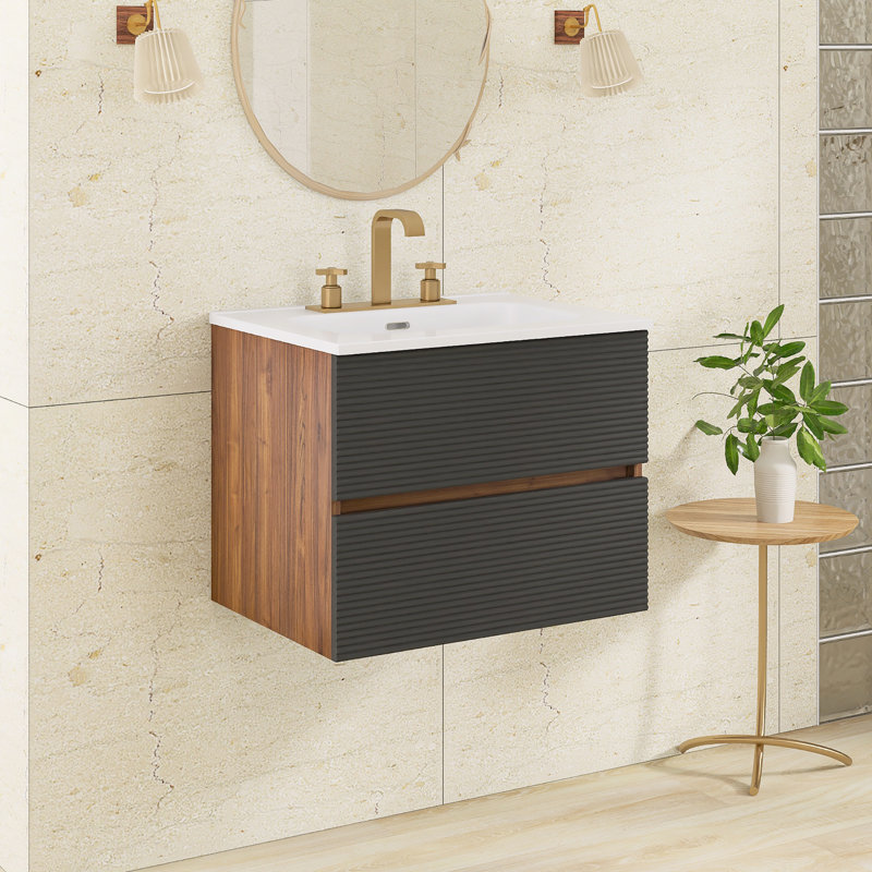 Meuble-lavabo mural 24 po avec comptoir en céramique, 24"