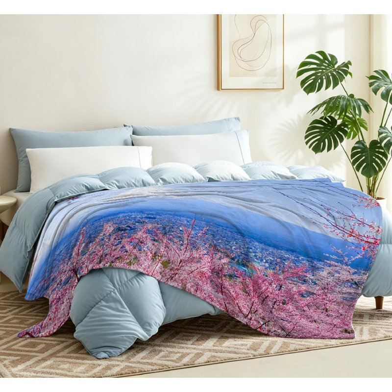 Jeté en flanelle transparente molletonné ultra flanelle, imprimé montagne unie Fuji au printemps, Throw 50" x 60"